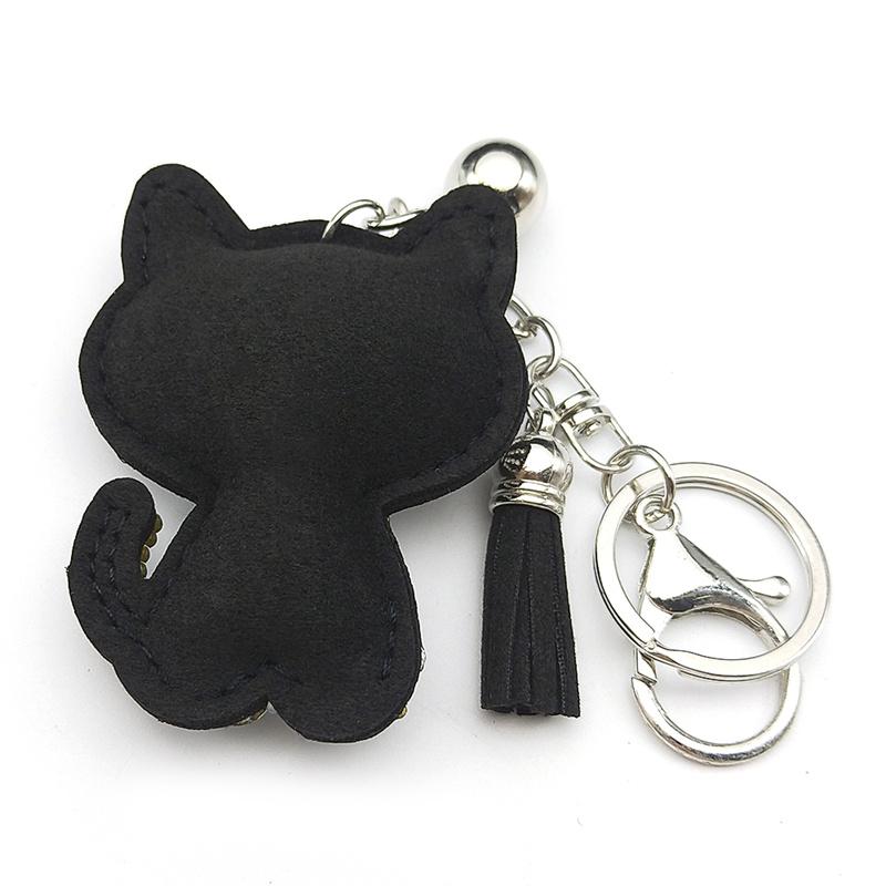 Black Cute Kitty Bowknot Keychain For Women Men Rhinestone Tassel Female Bag Decoration Cat Animal Keyring Jewelry Gifts