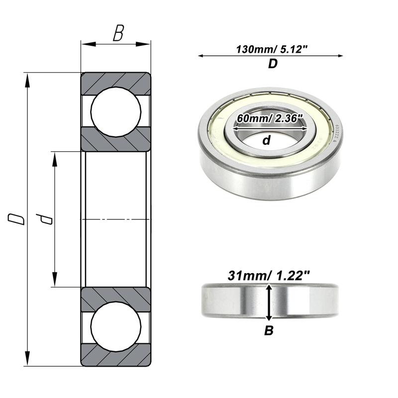 Motoforti 6312ZZ & Deep Groove Ball Bearings P0 60x130x31mm Lubricated Bearings Double Metal Seal Scooter Skateboard Wheel