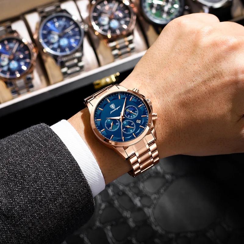 POEDAGAR Luxury Man Wristwatch Luminous Waterproof Chronograph Date Men Watch Stainless Steel Men's Quartz Watches