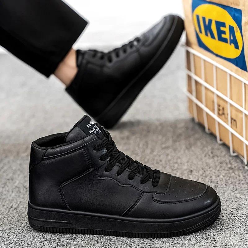 Herren High-Top Freizeitschuhe Leder Atmungsaktiv Dicke Sohle Bequeme Herren Sneaker Mode Weiß Schwarz Studenten Freizeitschuhe