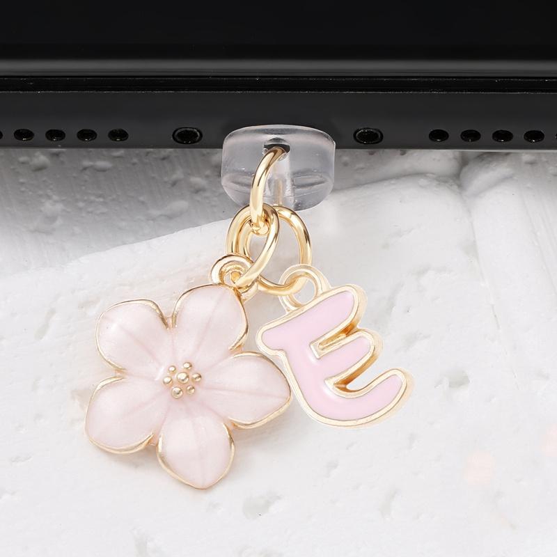 Fashionable Pink Flower Letter Phone Dust Plug, Exquisite A-Z Letter Alloy Pendant, Suitable As a Birthday Gift for Women