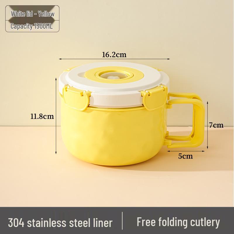 304 Stainless Steel Instant Noodle Bowl Set with Lid - Perfect for Dorms