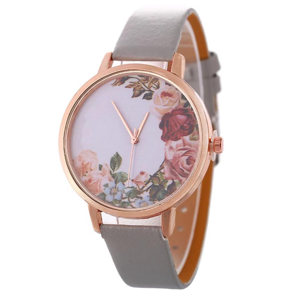 Stylish And Simple Rose Face Leather Belt Watch Female Pu Belt Quartz Lady Watch Watch Bracelet Set Female