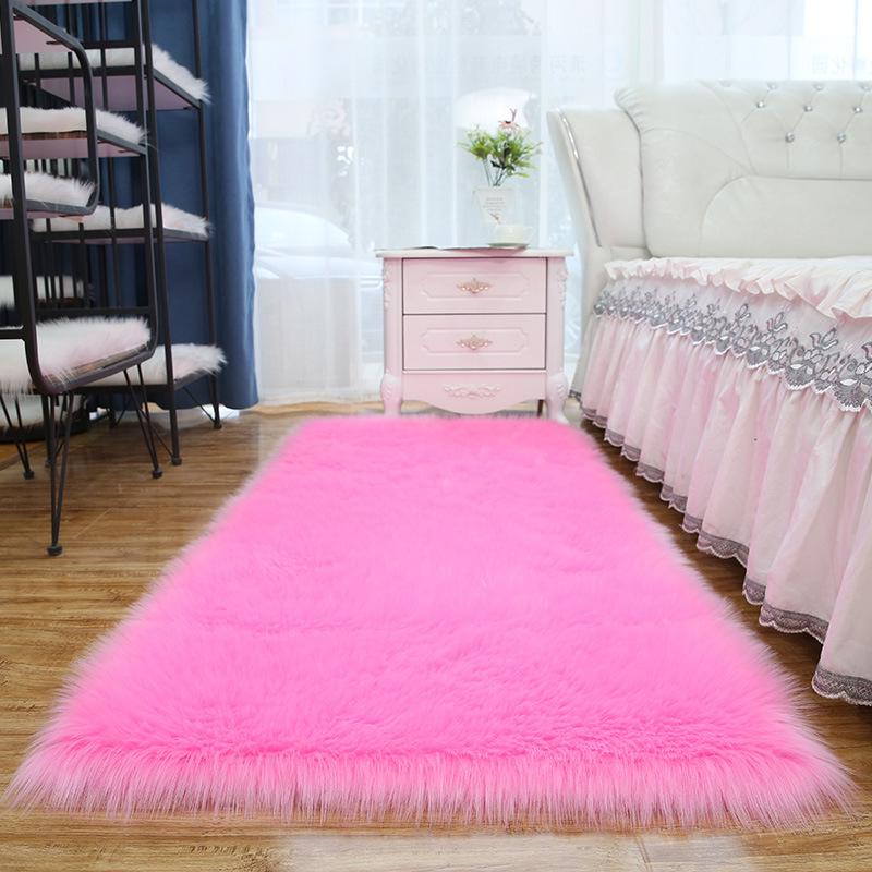 Imitation Wool Long Pile Floor Mat Carpet for Bedroom & Living Room
