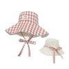 Checkered Bucket Hat for UV Sun Slimming Ribbon Beach [Bestmood] Wide-brimmed Women, Protection, Hat, Lightweight, Breathable, Effect, Spring/Summer,