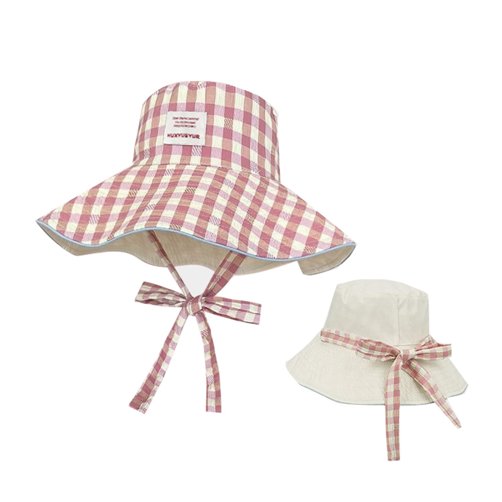 

Checkered Bucket Hat for UV Sun Slimming Ribbon Beach [Bestmood] Wide-brimmed Women, Protection, Hat, Lightweight, Breathable, Effect, Spring/Summer,