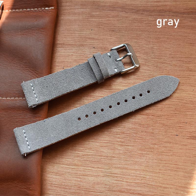 

18mm 20mm 22mm 24mm Suede Watch Strap Double Layer Leather Handmade Vintage Watch Band Replacement Wristband Watch Accessories 24mm сірий колір