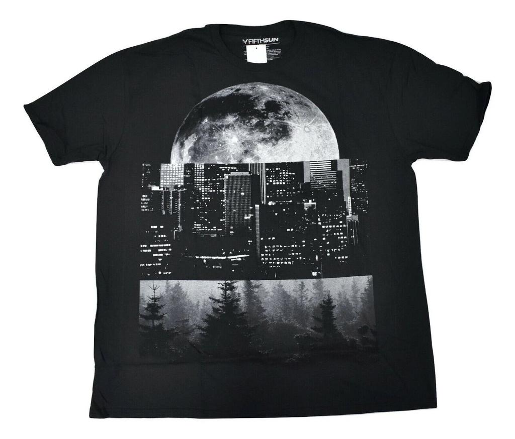 Fifth Sun Mens Moon, City, Forrest Graphic Black Shirt New S, 2XL