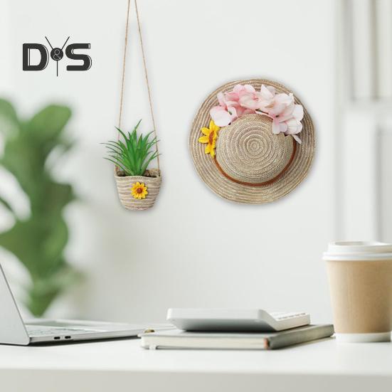 Farmhouse Boho Wall Planter Straw Hat Shoulder Bag Flower Pot Resin Bonsai Plant Pot for Indoor Outdoor Balcony Garden Decor Succulents Dried Flowers