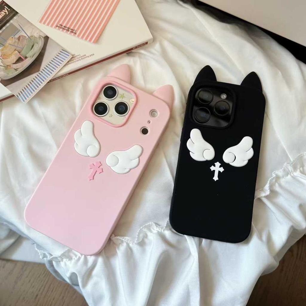 Cartoon Cute Cat Ears Angel Silicone Soft Case for IPhone 17 16 15 14 13 Pro Max 17Pro 16Pro IPhone17 IPones Women Back Cover