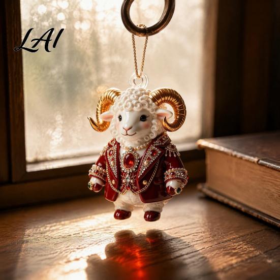 Christmas Party Supplies 2027 New Year Sheep Ornament 2D Acrylic Tree Pendant Xmas Hanging Pendants with String Chinese Zodiac Goat Decor,