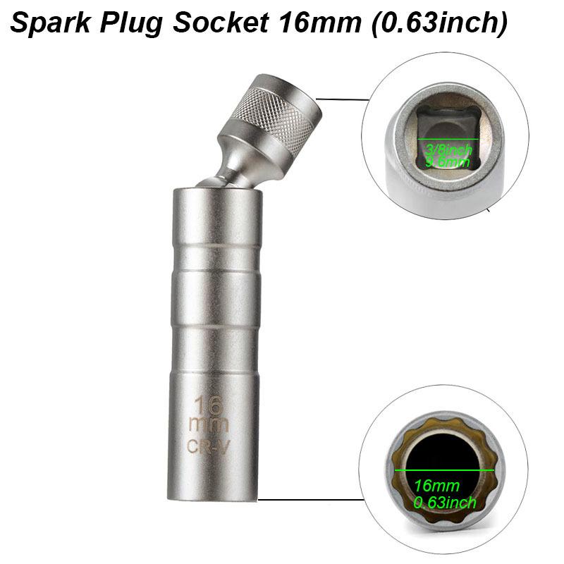 Spark Plug Socket Wrench Adapter 14mm 16mm Install Replace Repair Kit Swivel Torque Magnetic Remove Removal Gap Tool