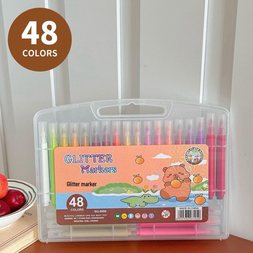 

Cross-Border Capybara Glitter Cartoon Marker Pen - Triangle Barrel, Metallic Soft Tip, DIY Brush Style