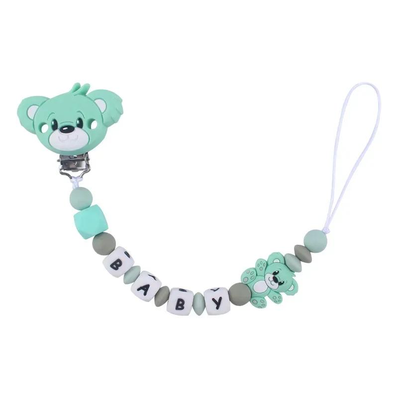 Bebé Personalizado Silicona Nombre Oso de Dibujos Animados Accesorios para Recién Nacidos Cadena para Chupete Juguete para Morder Juguete de Dentición Cadena para Portachupetes