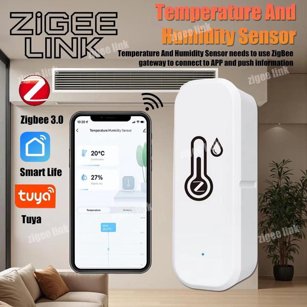 Tuya Zigbee 3.0 Temperature and Humidity Sensor Smart Home Indoor Thermometer Hygrometer Monitoring APP Remote Work with Alexa