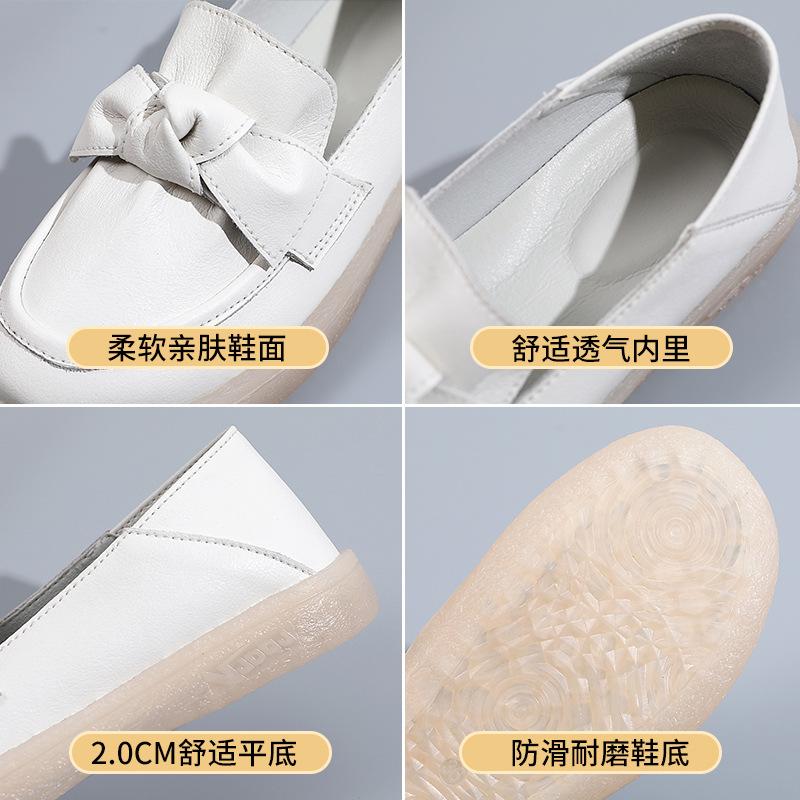 Leather Bow Slip-on Shoes Women's Shoes Fashion Soft-faced Soft-soled Mother Shoes