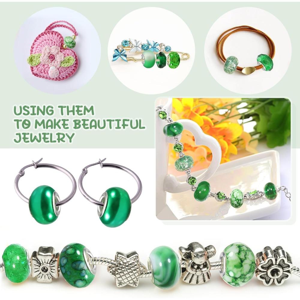 10/25/50 sztuk Asortyment żywicy Europejskie koraliki Zielone duże otwory Lampwork Spacer koraliki Rhinestone Craft koraliki do DIY Charms Bransoletka Biżuteria Making