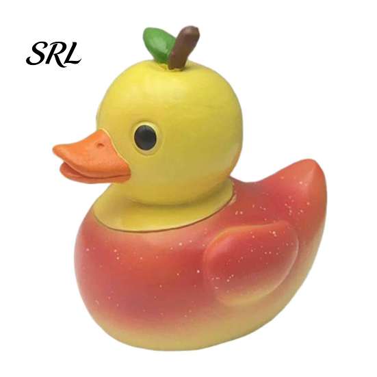 Miniature Bedside Decorations Adorable Fruit Duck Figurine, Resin Apple Strawberry Peach Banana Sculpture, Mini Cute Desktop Ornaments Desk Decor for
