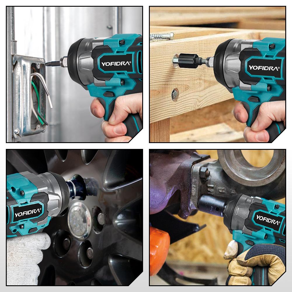 YOFIDRA 1200N.m Brushless Electric Impact Wrench 1/2'' Cordless Screwdriver Car Repair 5 Gears Power Tool For Makita 18V Battery