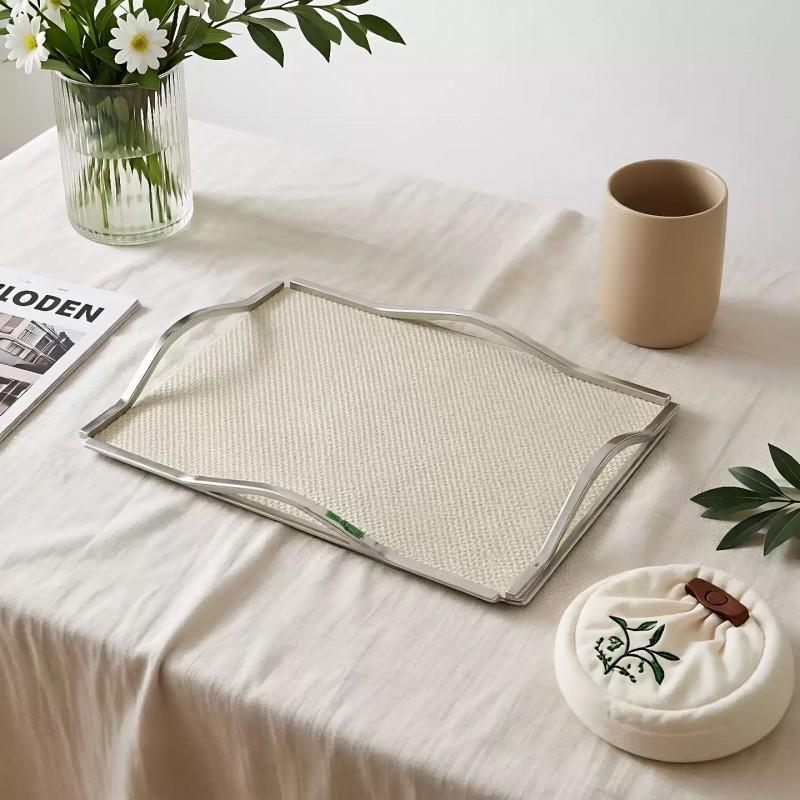 Luxury Grid Leather Tray Square Entryway Key Organizer Stainless Steel Desktop Decor Modern Home