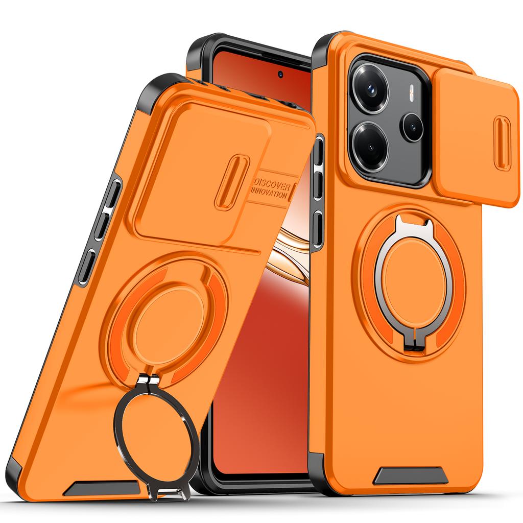Magnetic Metal Ring Stand Case For Xiaomi Redmi Note 14 4G 163.3mm EU 164.8mm Note14 5G 162.4mm Slide Push Window Phone Cover