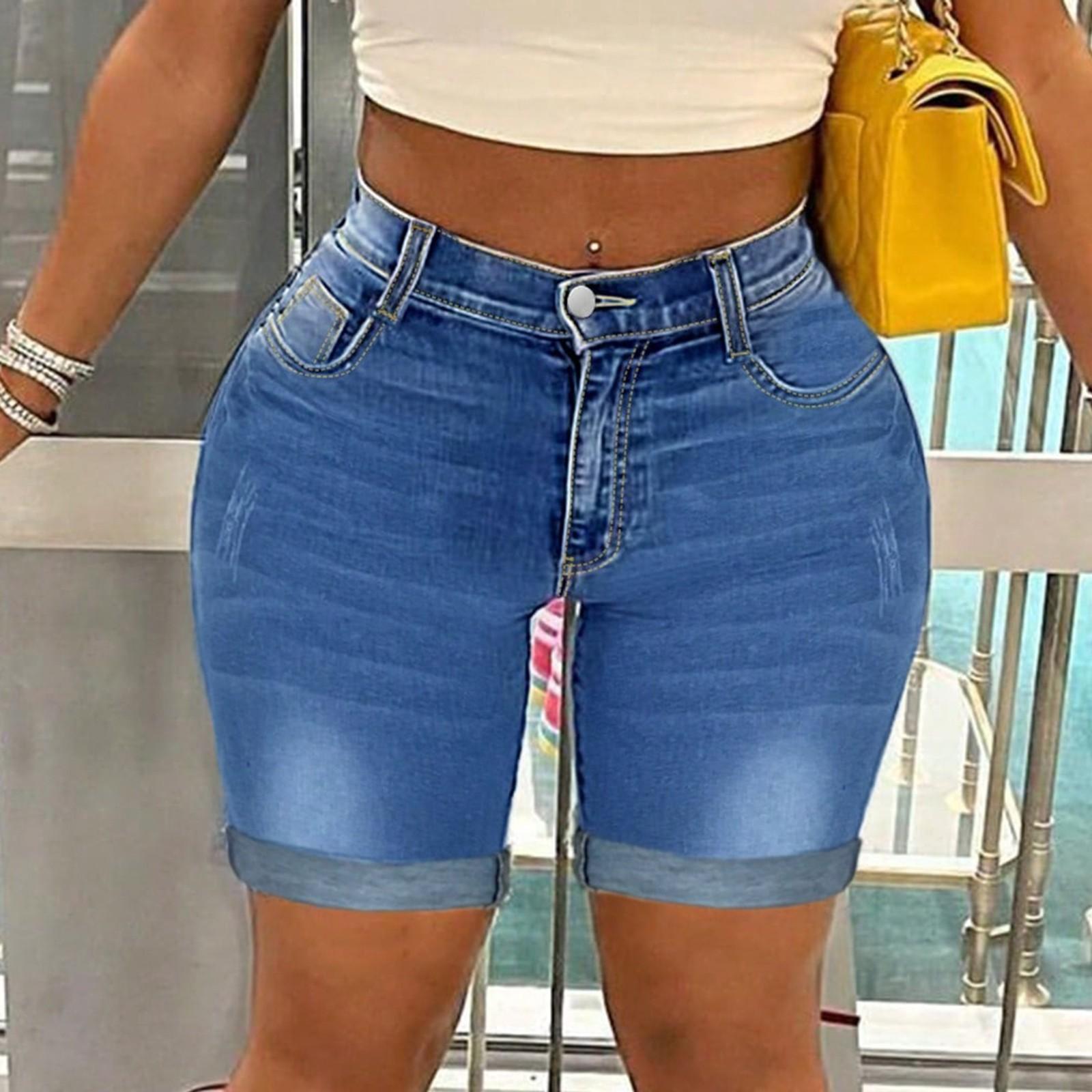 

Женские однотонные джинсы облегающего кроя стретч-джинсы с потертостями XL