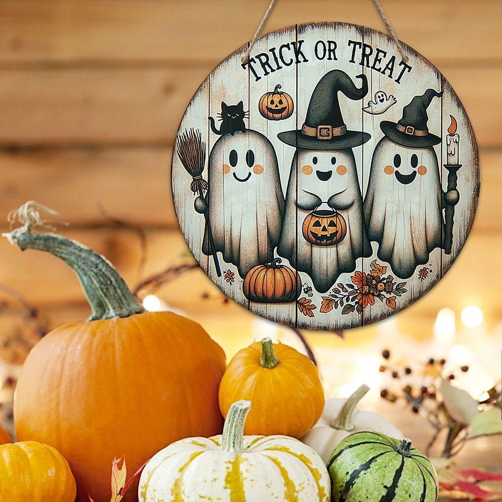 Round Pumpkin Head Art Decoration 2D Wreath Sign Door Decor Hanging Pendant  Garden