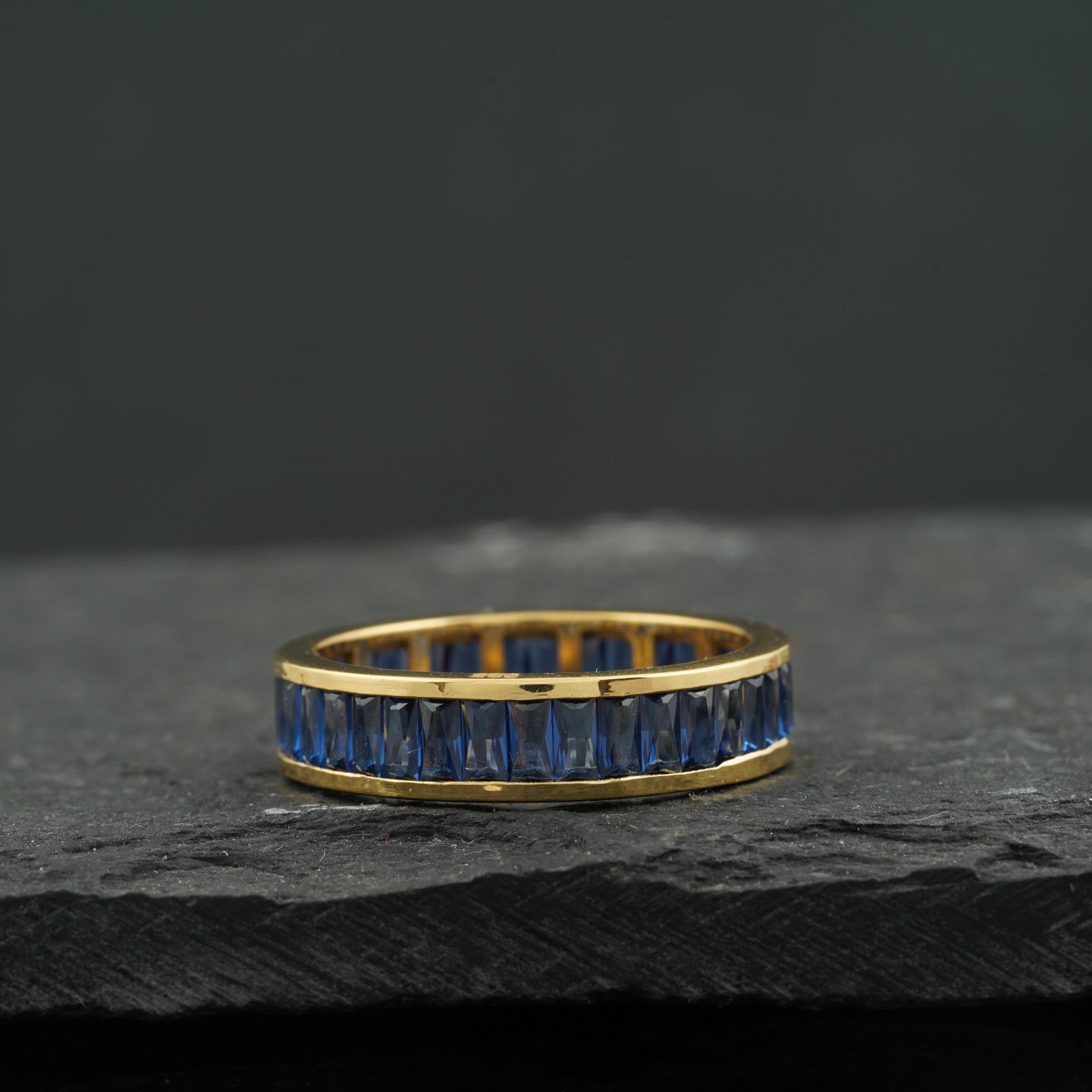 

Вечность из багетных синих сапфиров – Кольцо-стекер из стерлингового серебра, Свадебное помолвочное ювелирное изделие, Подарок для женщин, Изящное кольцо-дорожка 10 US розовый