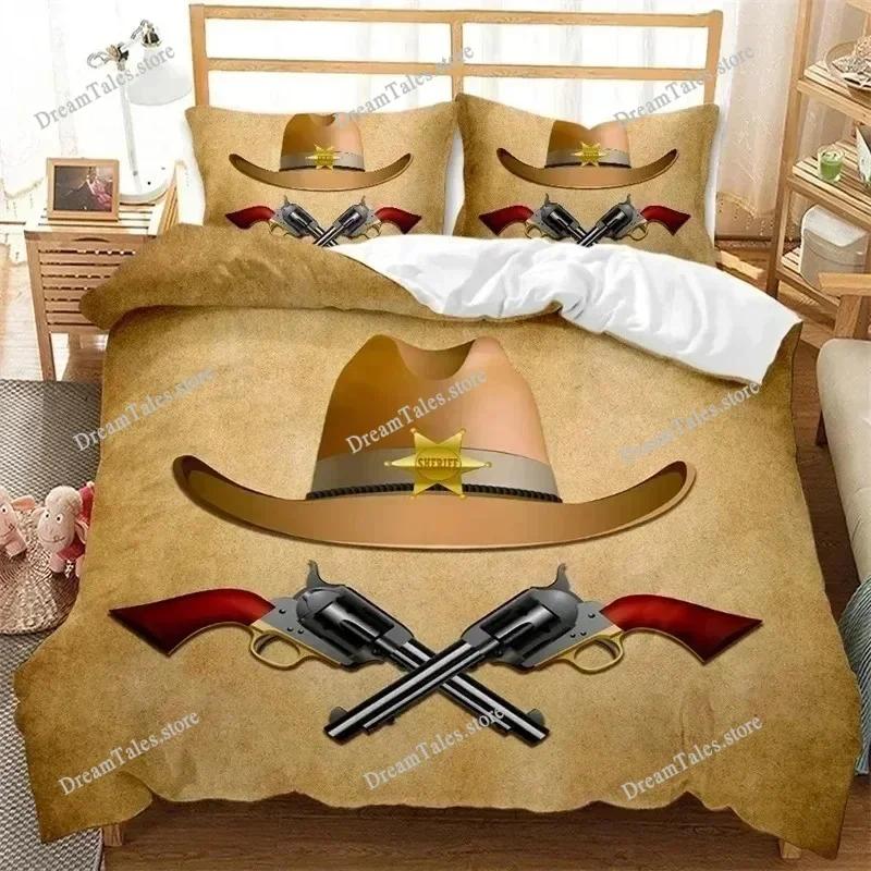 Western Cowboy Duvet Cover Set Vintage Farmhouse Bedding Set for Kids Boys Teens Queen Size Soft Polyester Quilt Cover741