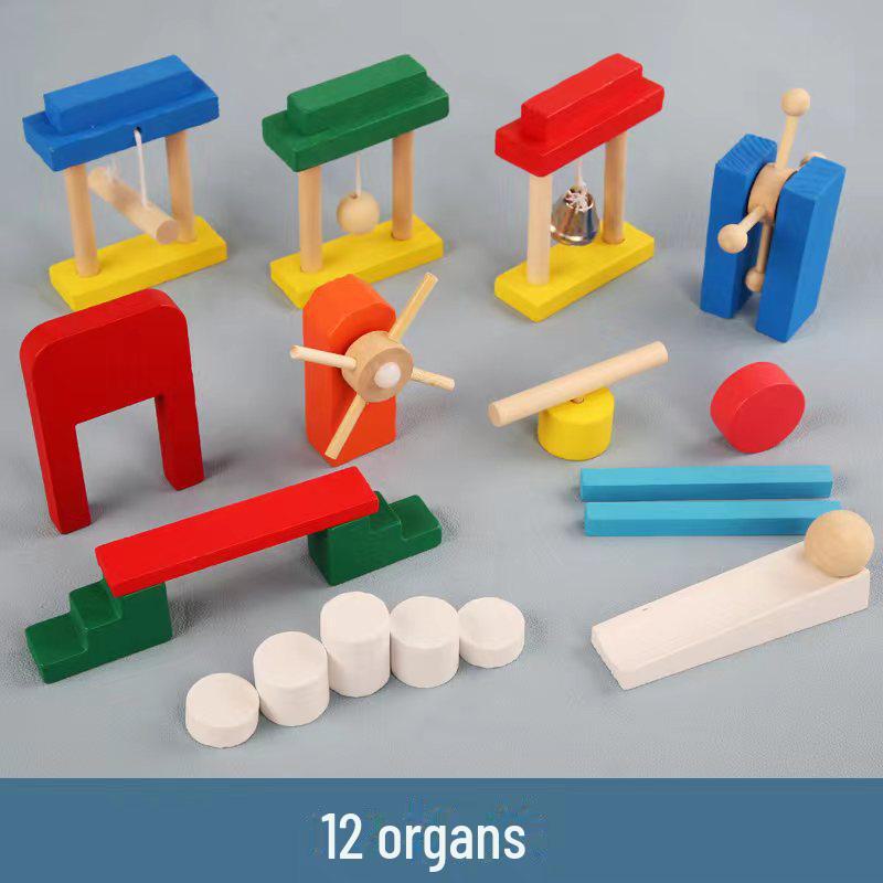 Eğitici Ahşap Domino Yapı Blokları Seti - Çocuklar için 120 Renkli Parça