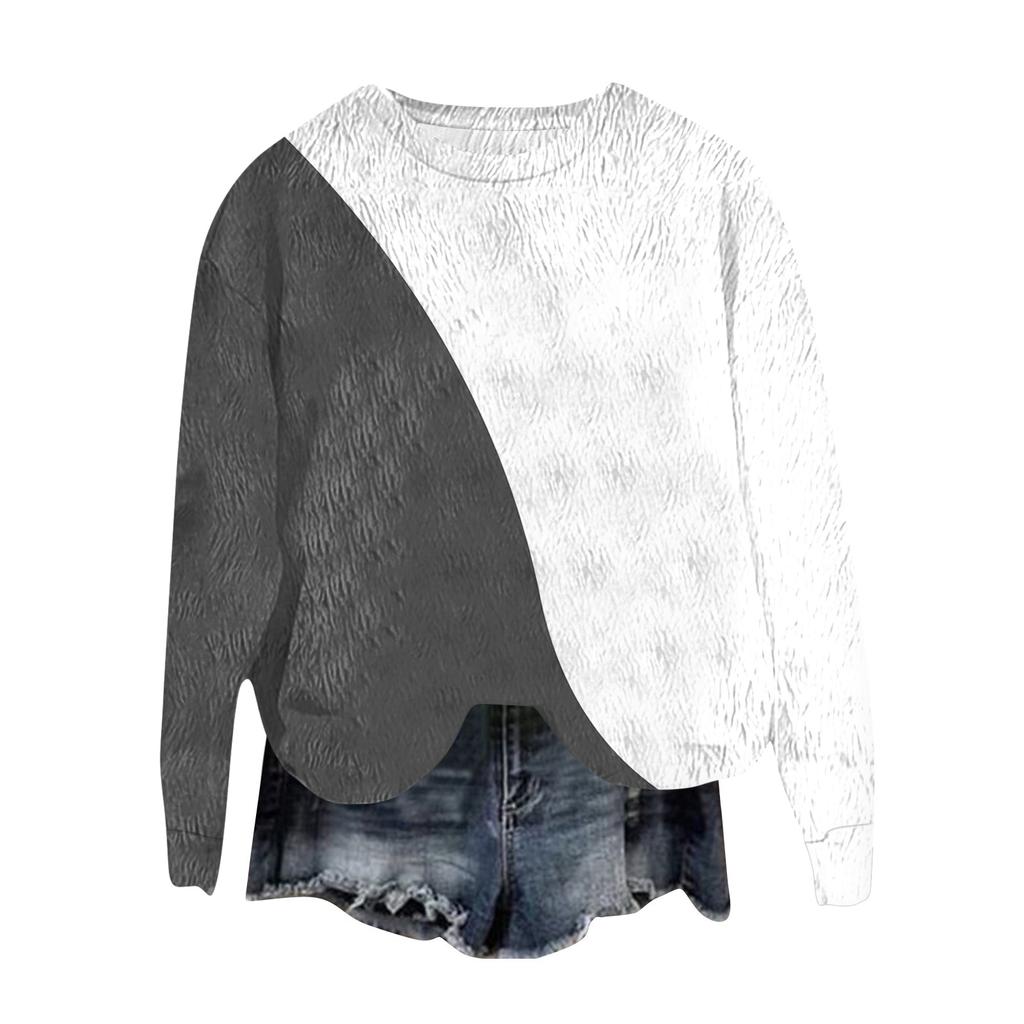 Women's Fashion Round Neck Pullover Top Long Sleeve Tee Printed Sweatshirt
