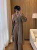 Women's Korean Style Knit Cardigan Set: Casual Loose Vest & Wide-Leg Pants Three-Piece for Autumn/Winter.
