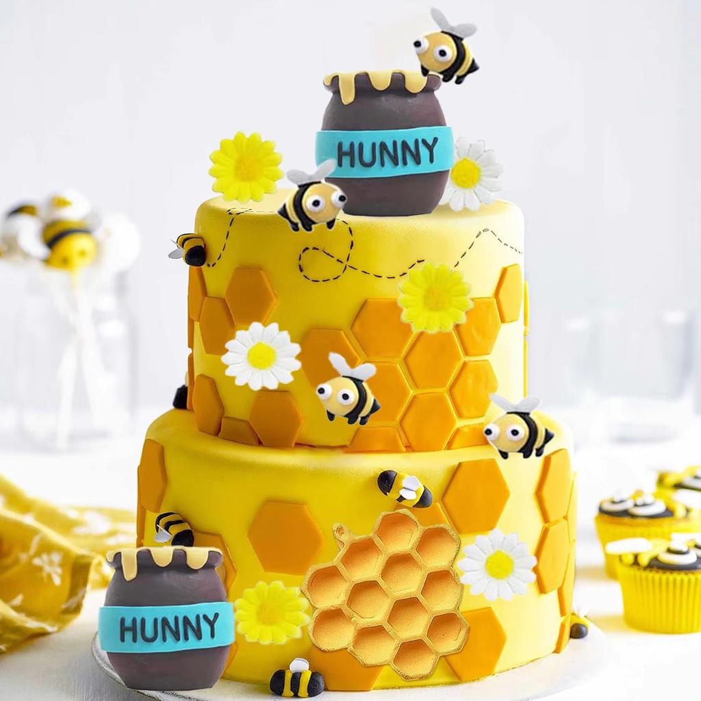 Honey Jar Cake Topper Honeycomb Cake Topper for Birthday Baby Shower Happy Birthday Theme Party Supplies for Boys and Girls