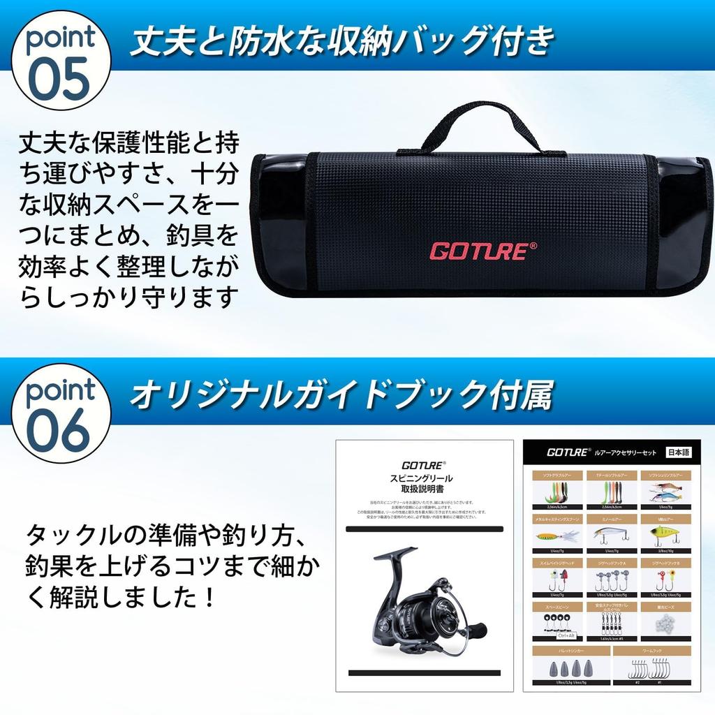 Goture Fishing Set Set T with durable fishing smooth spinning carbon fiber telescopic fishing rod 66 lures waterproof storage and Japanese instruction
