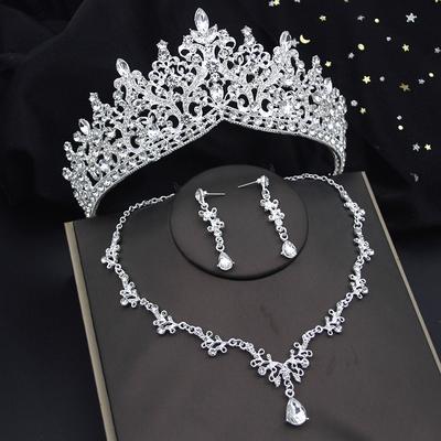 Quality Bride Crown Sets for Women Tiaras Necklace Earrings Set Wedding Dress Bridal Costume Jewelry Sets Accessories