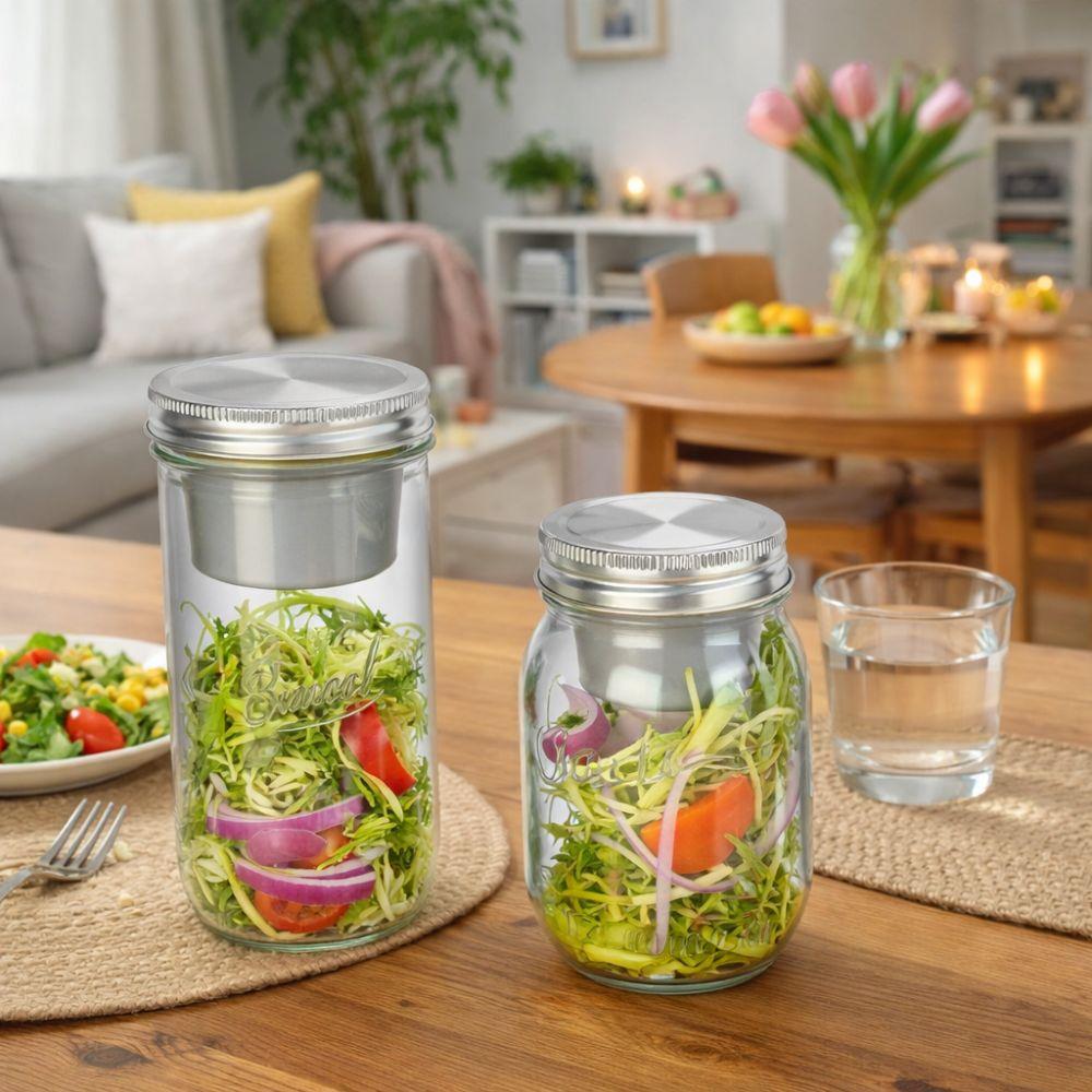 Portable 16/24 Oz Salad Glass Jars Leak-Proof Wide Mouth Salad Container Sealed with Sauce Cup Mason Jar Travel