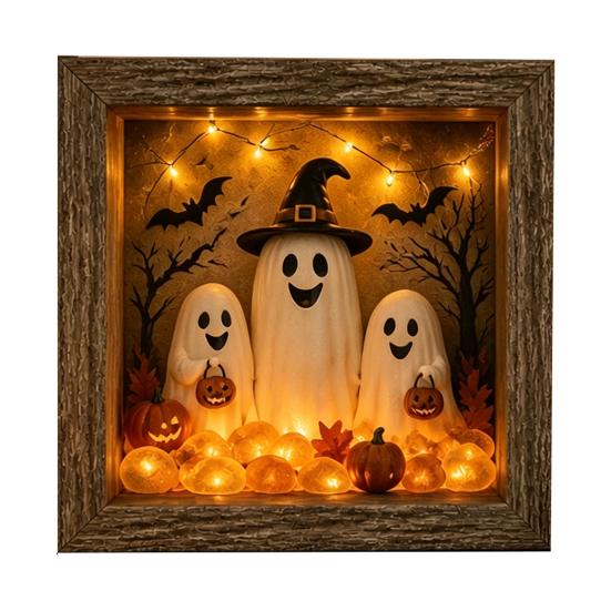 Unique Halloween Gifts Lighted Frame Ornaments, Light Up Shadow Box, Warm Small Figures Atmosphere LED Lights for Home Living Room Bedroom Decor