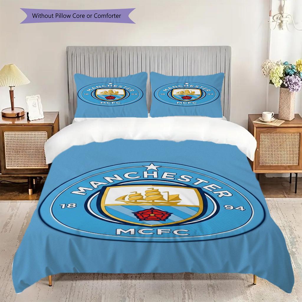Manchester City Emblem Bedding (1 * duvet cover + 2 * pillowcase, without core) 2DFlat Soft and comfortable Bedding set Duvet cover and pillowcase