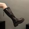 Gürtelschnalle Dicke Sohle Quadratischer Absatz Damen Kurzstiefel Herbst und Winter Retro Hohe Stiefel Muffin Skinny Spice Girl Motorradstiefel