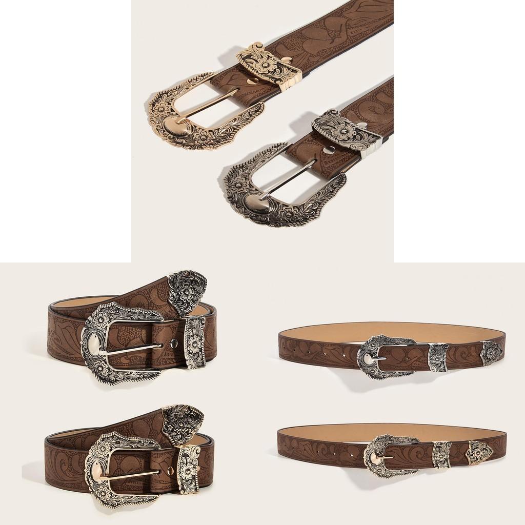 Unique Design Retro Carved Flower Pattern Waist Belt With Needle Buckle