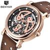 BENYAR 5202 New Automatic Watch for Men Fashion Brown Genuine Leather Waterproof Luminous Mens Mechanical Watch Relojes Hombre