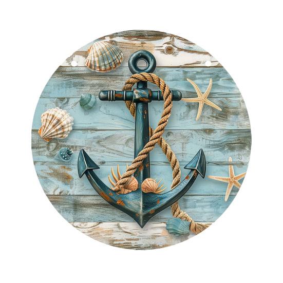 Decorative Hanging Sign Lightweight Wooden Wall Art Sign with Marine Elements Rudder Lifebuoy