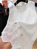 Lace Trim Ramie Cotton Round Neck Sleeveless Cardigan 