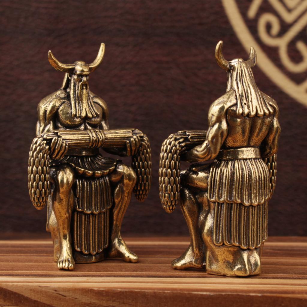 Brass Copper Small Size Shennong Emperor Yan Statue Ancient Five Emperors Figure Sculpture City Landscape Orn