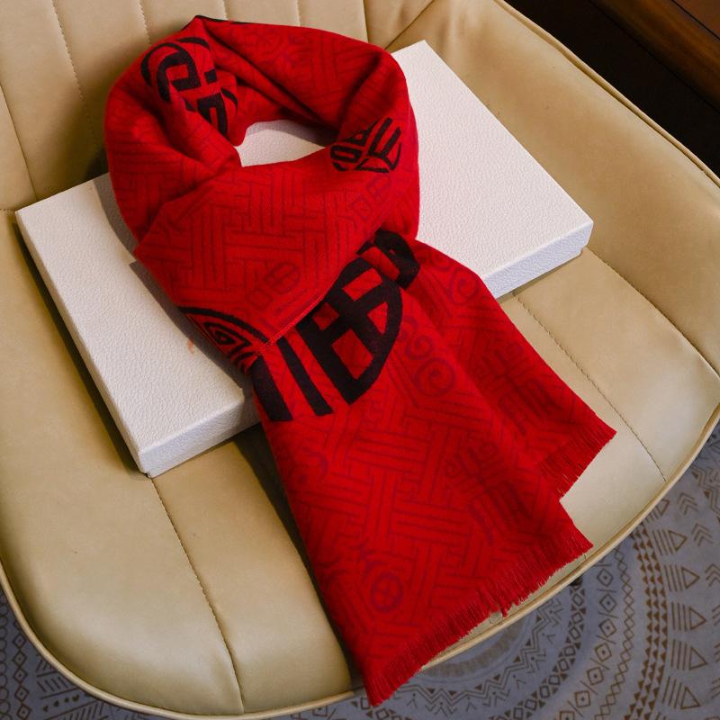 Big Red Chinese Red Blessing Scarf Men and Women Winter Scarf In the Elderly Gift Birth Year Gift