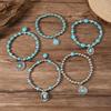 Women Beaded Bracelet Vintage Boho Style Handmade Leather Stretch Bracelet Fashion Vacation Men Accessories 5-piece Set