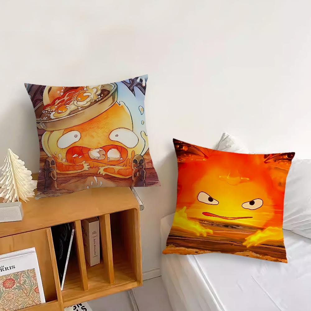 Anime Calcifer H-Howls M-Moving C-Castle Cushion Cover Living Room Headboard Office Bedroom Cushion Sofa Nap Time Pillow Case