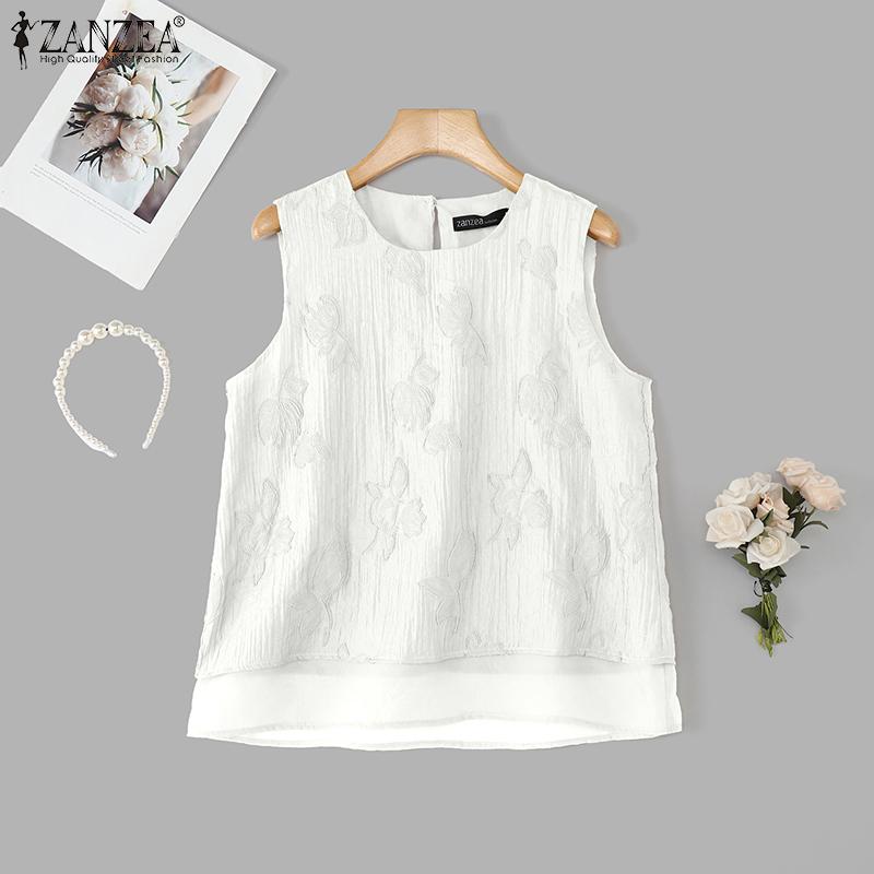 ZANZEA Vintage Womens Sleeveless Retro Ethnic Texture Casual Tank Tops