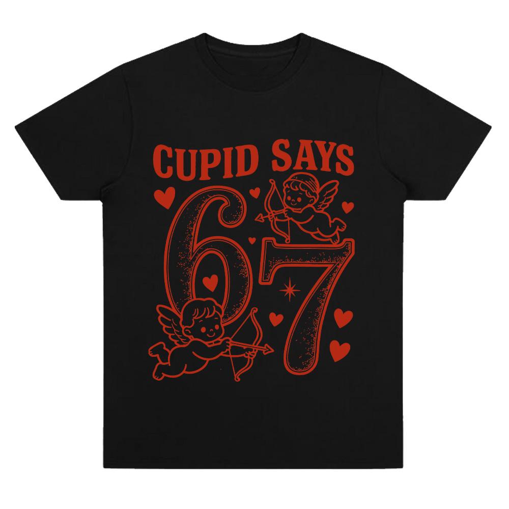 Comfort Cotton Cupid Day 67 Love Graphic T-Shirt Funny 67 Valentines Day Tee Funny Number Meme Top Valentines Day Clothes Unisex XS