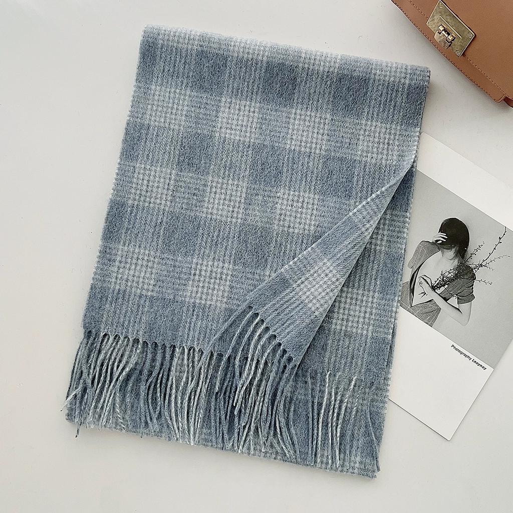 100% Pure Wool Scarf Female Winter Warm Cashmere Shawl Checkerboard Couple Accessory Outdoor Wrap Windproof Scarf
